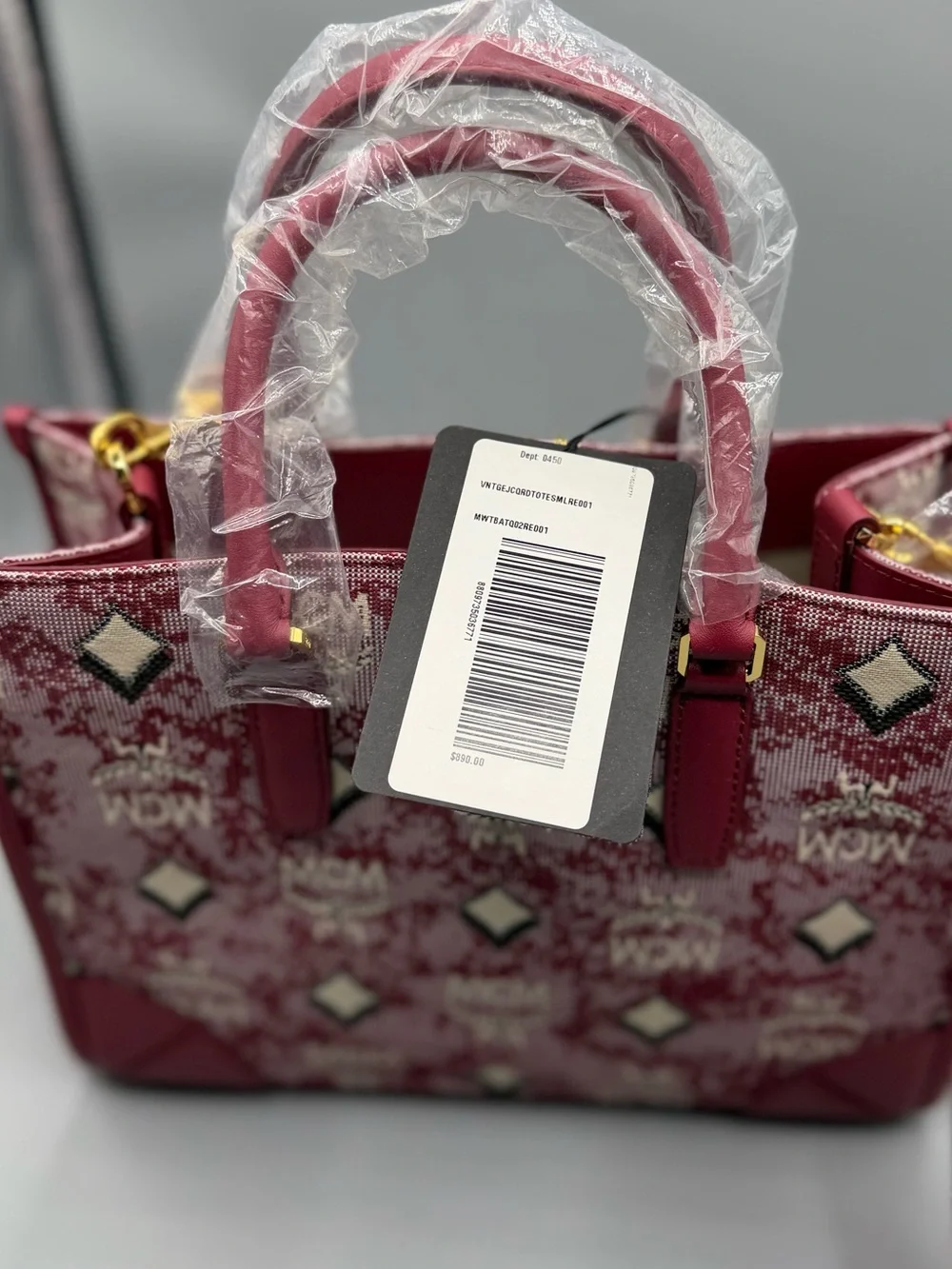 MCM Pink Jacquard Tote with Leather Trim